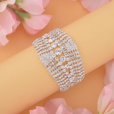 Austrian Crystal Cluster Bracelet in Silvertone (7.5-9.5In)