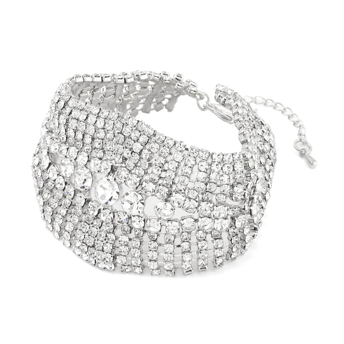 Austrian Crystal Cluster Bracelet in Silvertone (7.5-9.5In) image number 2