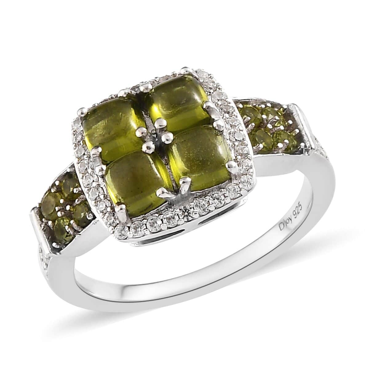 Italian Natural Vesuvianite and Natural White Zircon Ring in Platinum Over Sterling Silver 2.25 ctw image number 0