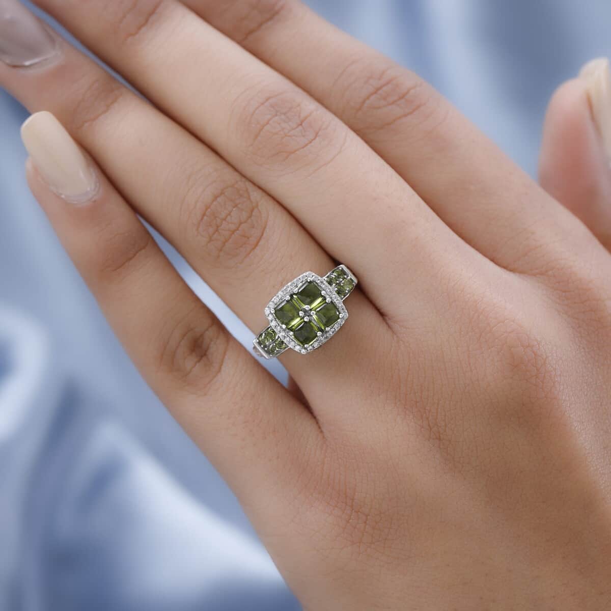 Italian Natural Vesuvianite and Natural White Zircon Ring in Platinum Over Sterling Silver 2.25 ctw image number 2