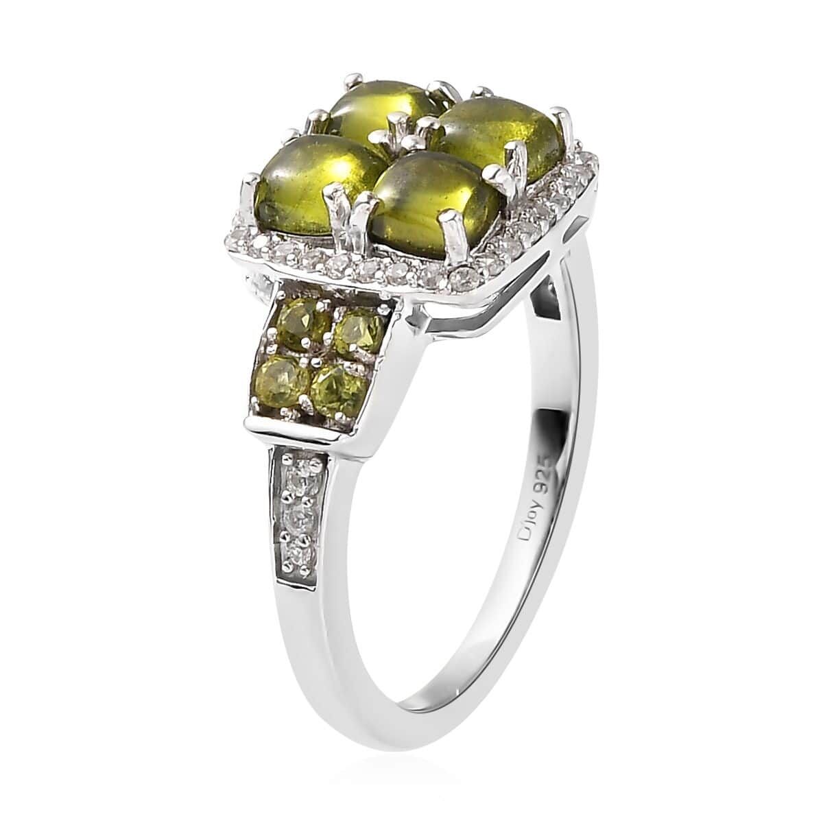 Italian Natural Vesuvianite and Natural White Zircon Ring in Platinum Over Sterling Silver 2.25 ctw image number 3