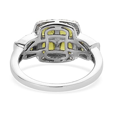 Italian Natural Vesuvianite and White Zircon Ring in Platinum Over Sterling Silver (Size 10.0) 2.25 ctw