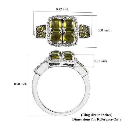 Italian Natural Vesuvianite and White Zircon Ring in Platinum Over Sterling Silver (Size 10.0) 2.25 ctw