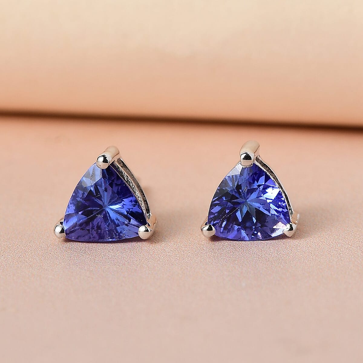 AAA Tanzanite Solitaire Stud Earrings in Platinum Over Sterling Silver 1.25 ctw image number 1
