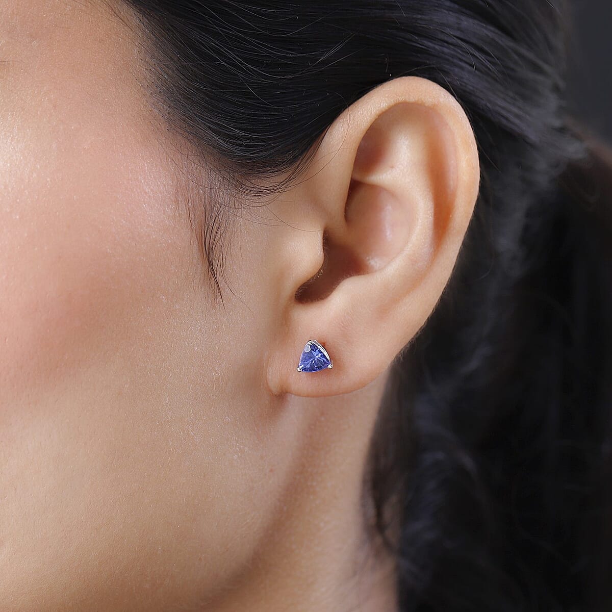 AAA Tanzanite Solitaire Stud Earrings in Platinum Over Sterling Silver 1.25 ctw image number 2