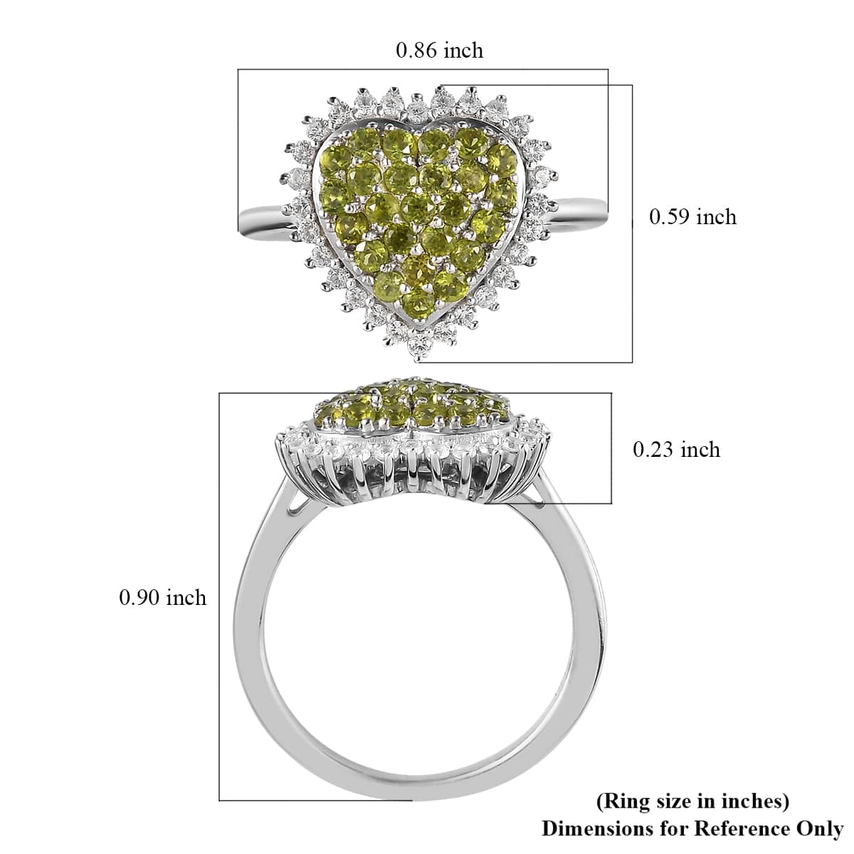 Italian Natural Vesuvianite and Natural White Zircon Heart Ring in Platinum Over Sterling Silver 1.10 ctw image number 5