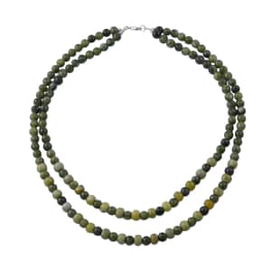 Connemara Marble 2 Row Beaded Necklace 18 Inches in Rhodium Over Sterling Silver 275.00 ctw