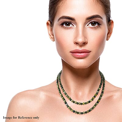 Connemara Marble 2 Row Beaded Necklace 18 Inches in Rhodium Over Sterling Silver 275.00 ctw