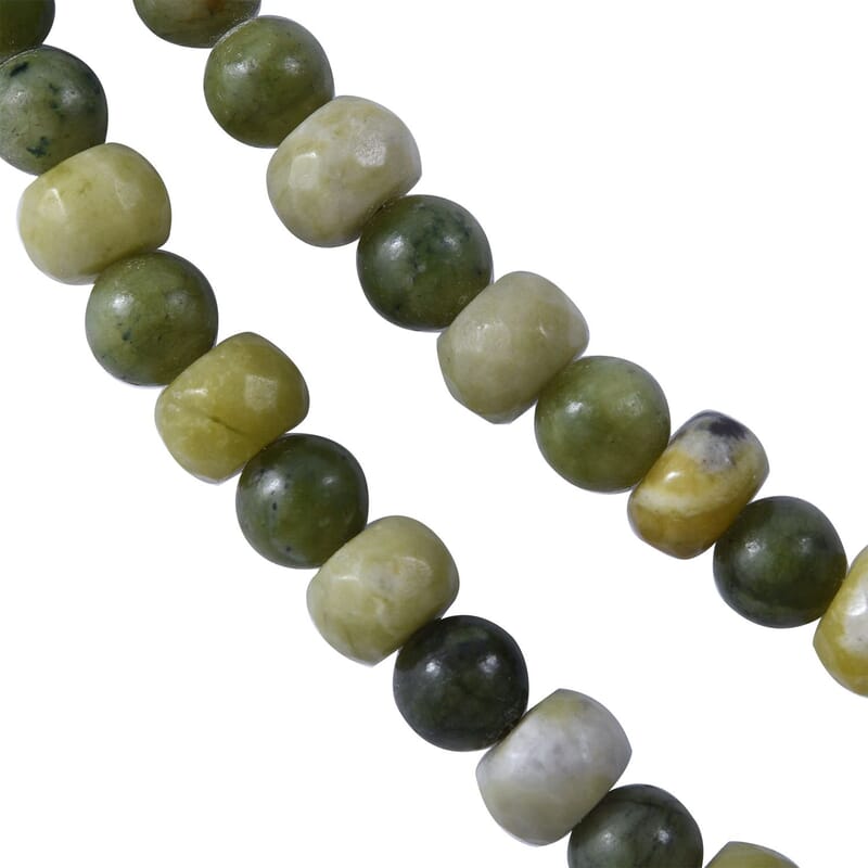 Connemara Marble 2 Row Beaded Necklace 18 Inches in Rhodium Over Sterling Silver 275.00 ctw
