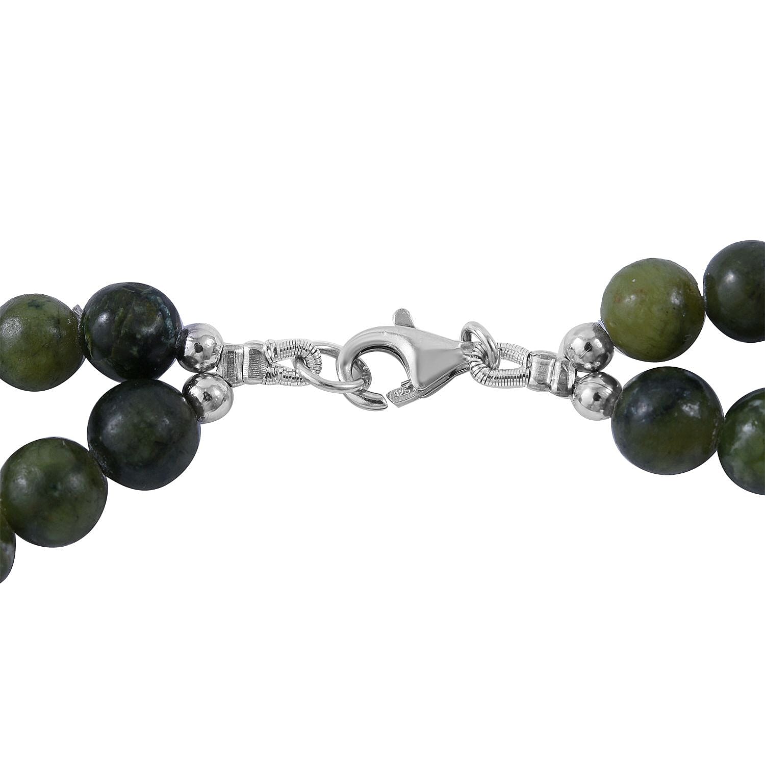 Connemara Marble 2 Row Beaded Necklace 18 Inches in Rhodium Over Sterling Silver 275.00 ctw