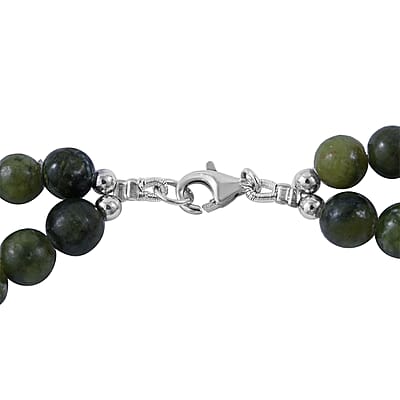 Connemara Marble 2 Row Beaded Necklace 18 Inches in Rhodium Over Sterling Silver 275.00 ctw