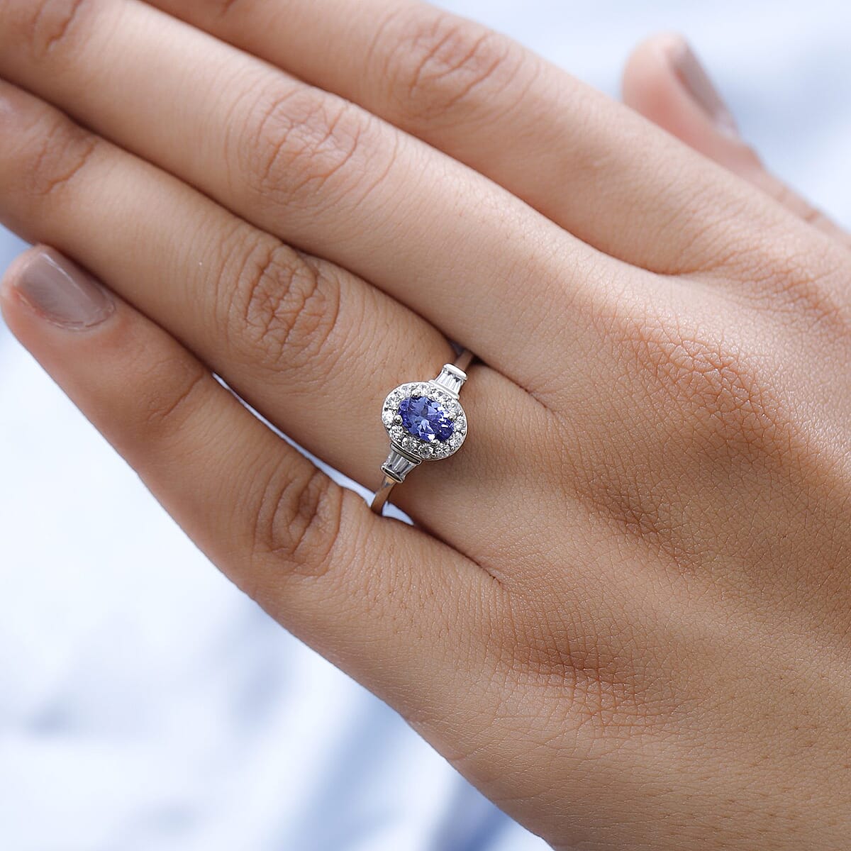 AAA Tanzanite and Natural White Zircon Ring in Platinum Over Sterling Silver 0.85 ctw image number 1