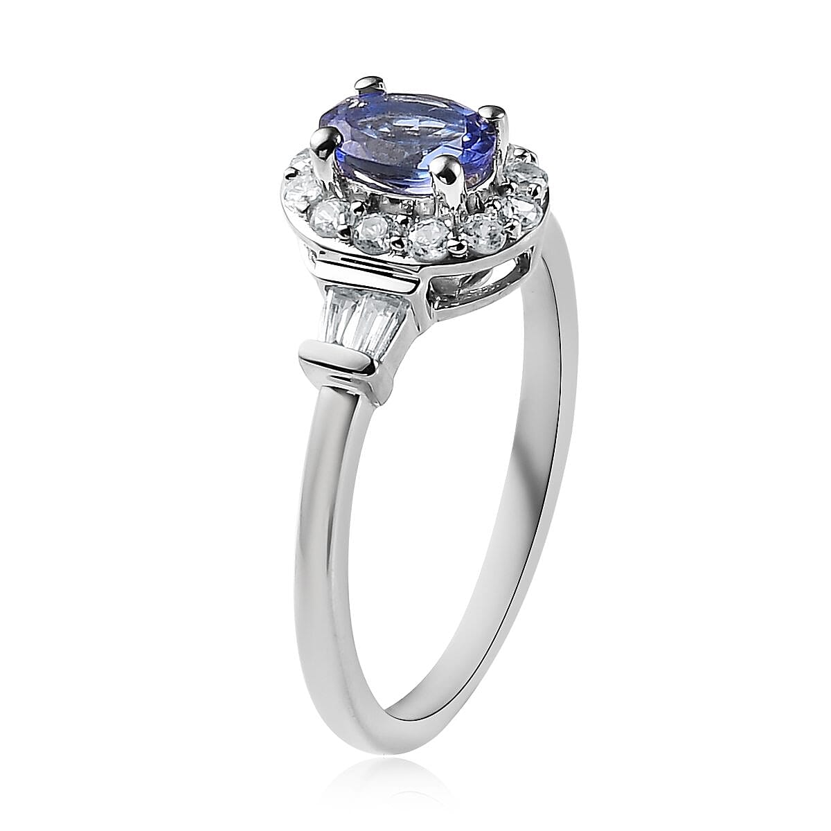 AAA Tanzanite and Natural White Zircon Ring in Platinum Over Sterling Silver 0.85 ctw image number 2