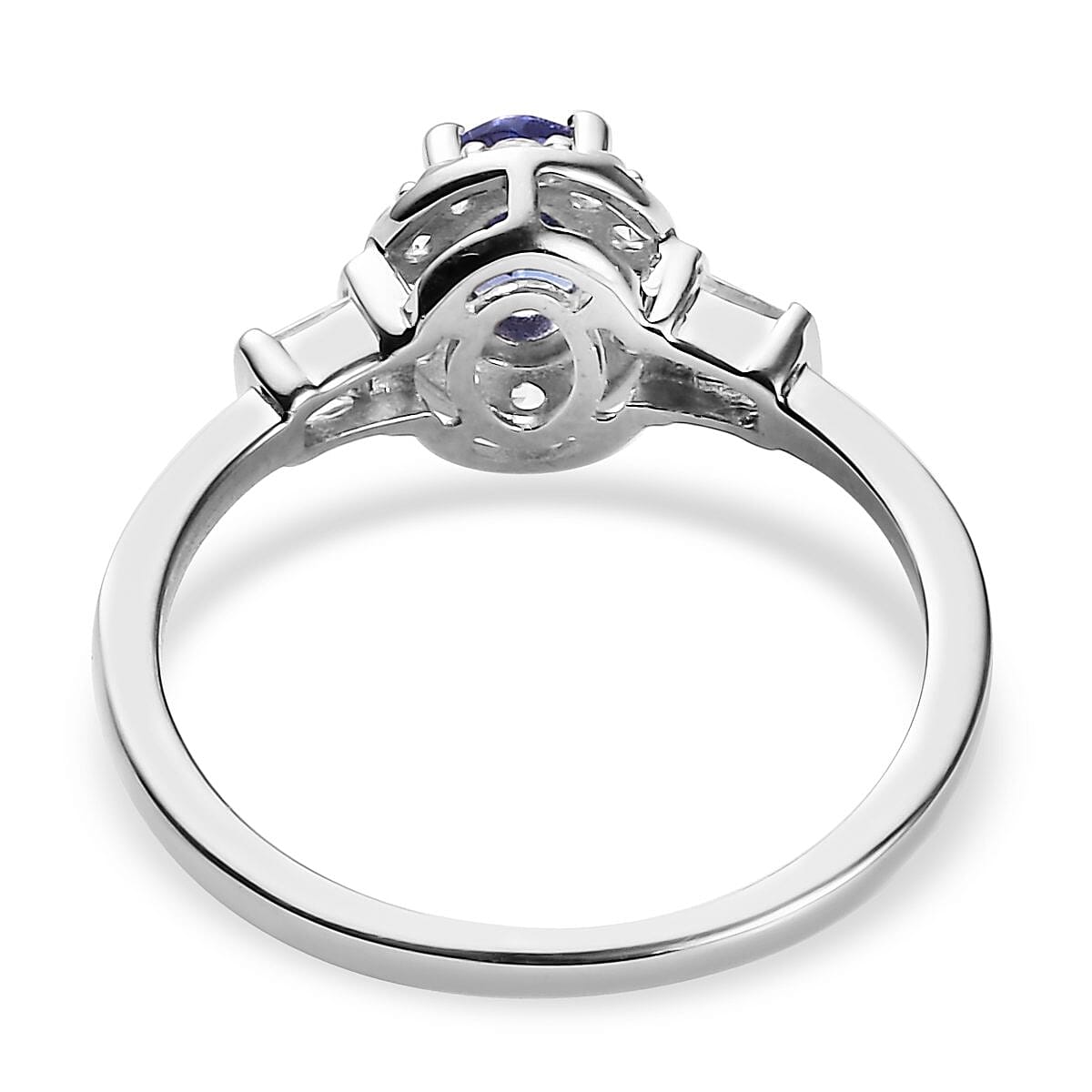 AAA Tanzanite and White Zircon Halo Ring in Platinum Over Sterling Silver (Size 8.0) 0.85 ctw image number 4