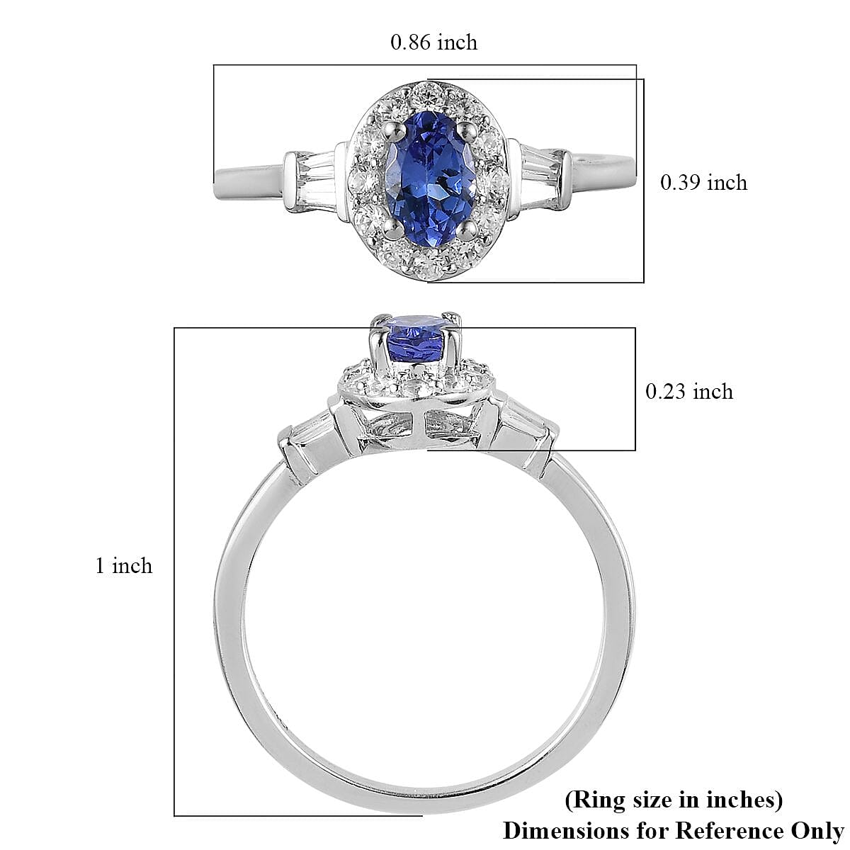 AAA Tanzanite and White Zircon Halo Ring in Platinum Over Sterling Silver (Size 8.0) 0.85 ctw image number 5
