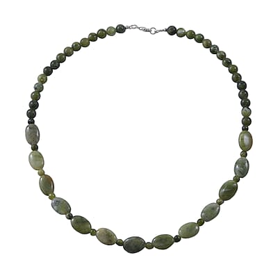 Connemara Marble Beaded Necklace 18 Inches in Rhodium Over Sterling Silver 150.00 ctw