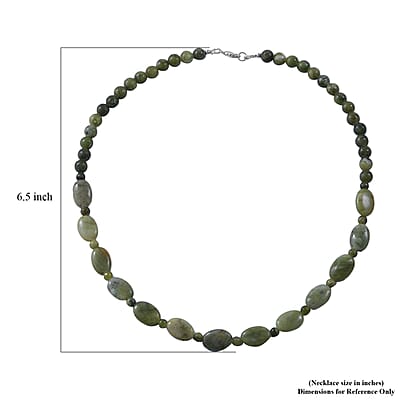 Connemara Marble Beaded Necklace 18 Inches in Rhodium Over Sterling Silver 150.00 ctw