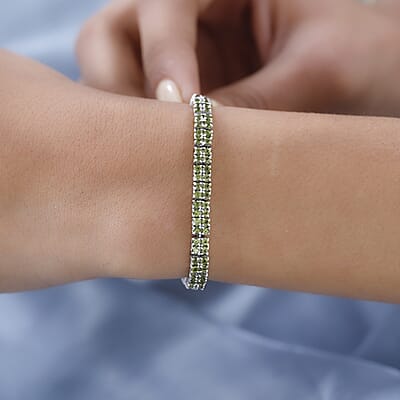 Italian Natural Vesuvianite 2 Row Tennis Bracelet in Platinum Over Sterling Silver (6.50 In) 6.00 ctw