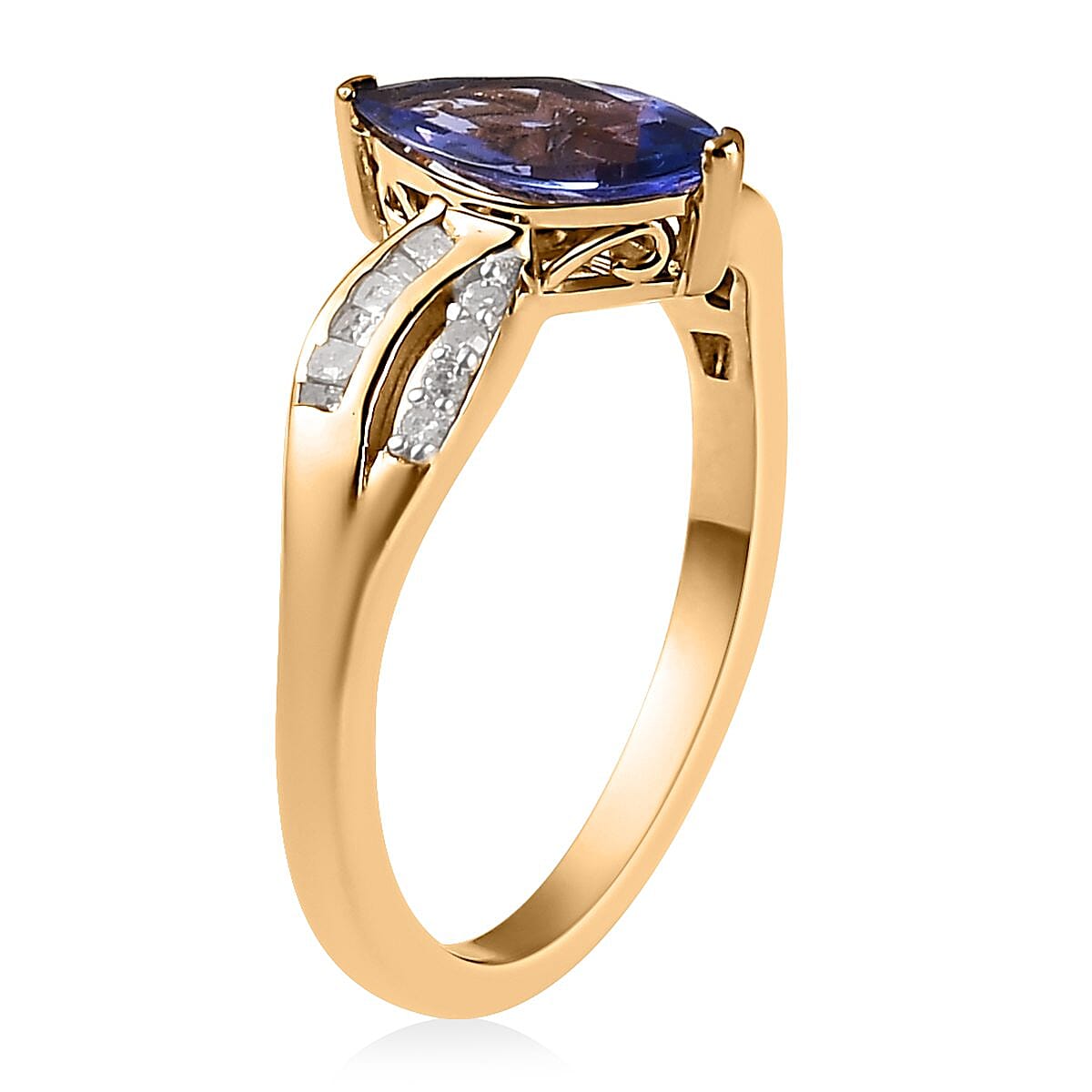 AAA Tanzanite and Diamond Infinity Shank Ring in Vermeil Yellow Gold Over Sterling Silver 1.15 ctw image number 3