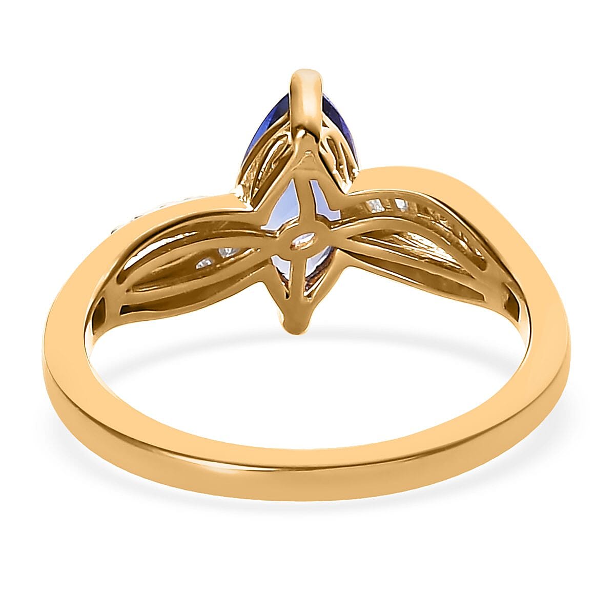 AAA Tanzanite and Diamond Infinity Shank Ring in Vermeil Yellow Gold Over Sterling Silver 1.15 ctw image number 4