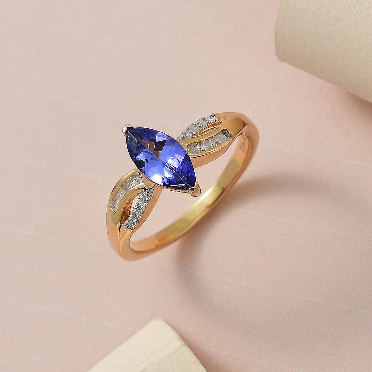 AAA Tanzanite and Diamond Infinity Shank Ring in Vermeil Yellow Gold Over Sterling Silver (Size 6.0) 1.15 ctw image number 1