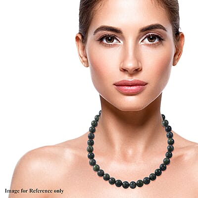 Connemara Marble Beaded Necklace 18 Inches in Rhodium Over Sterling Silver 325.00 ctw