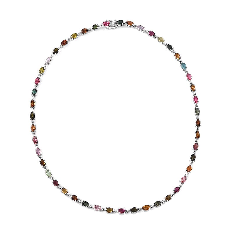Multi-Tourmaline Necklace 18 Inches in Platinum Over Sterling Silver 22.10 ctw