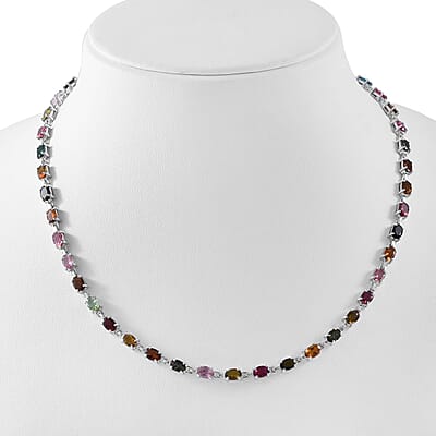 Multi-Tourmaline Necklace 18 Inches in Platinum Over Sterling Silver 22.10 ctw