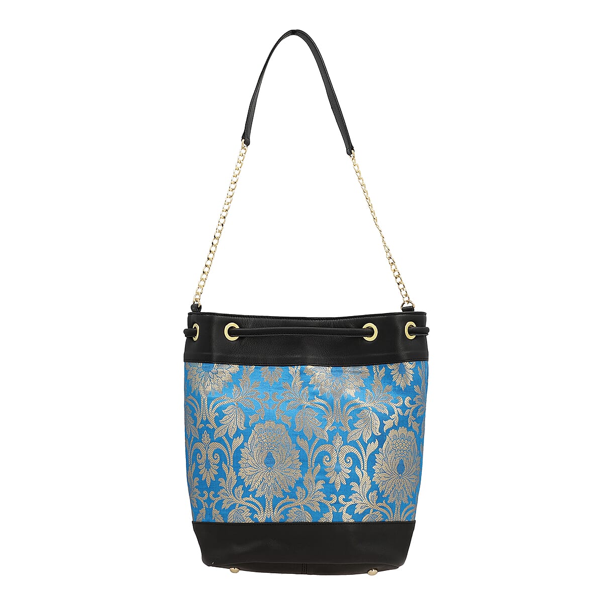 Brocade Leather Crossbody Bag  Color: Black Size: 12 L x 5.75 W x 9.75 H INCH image number 0