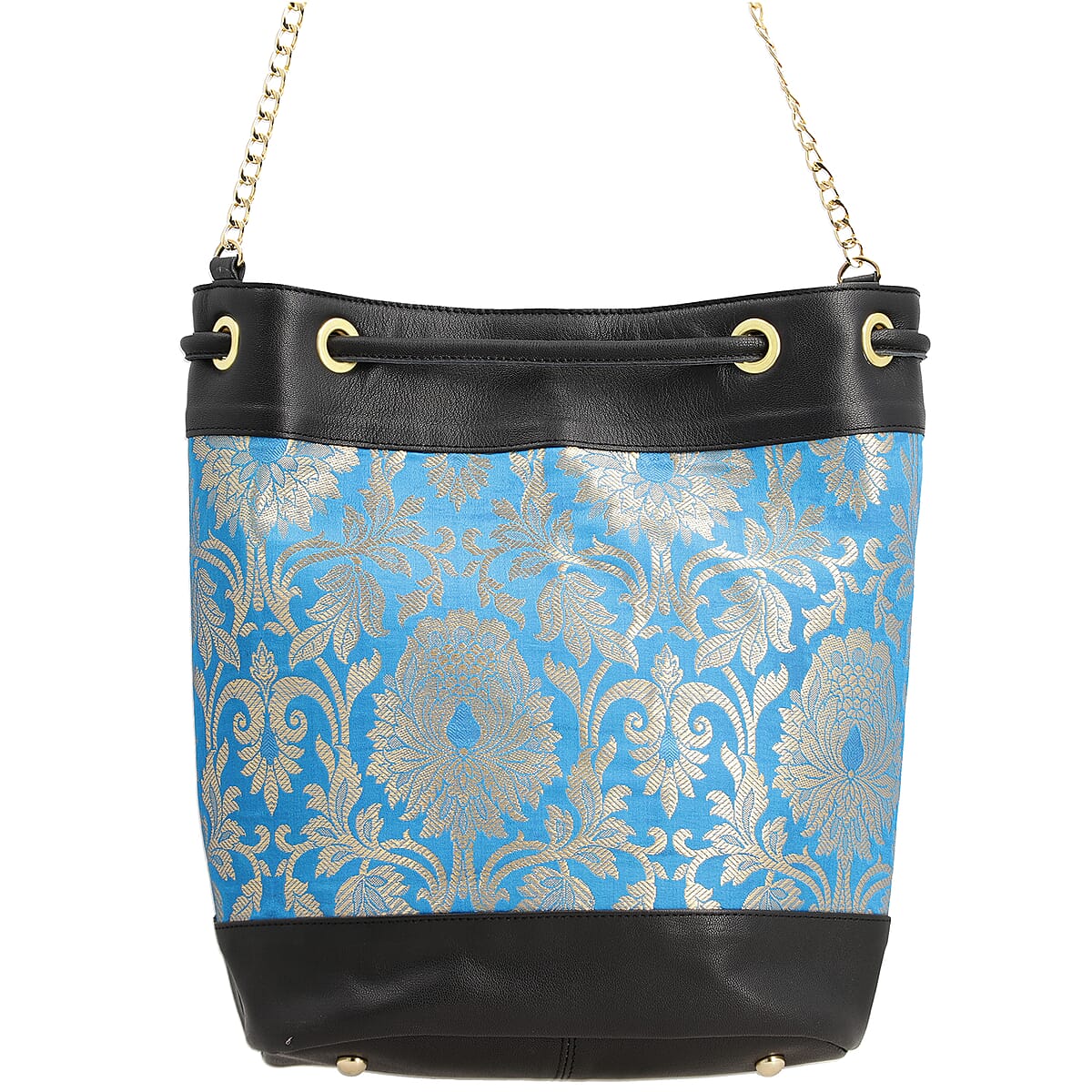 Brocade Leather Crossbody Bag  Color: Black Size: 12 L x 5.75 W x 9.75 H INCH image number 4