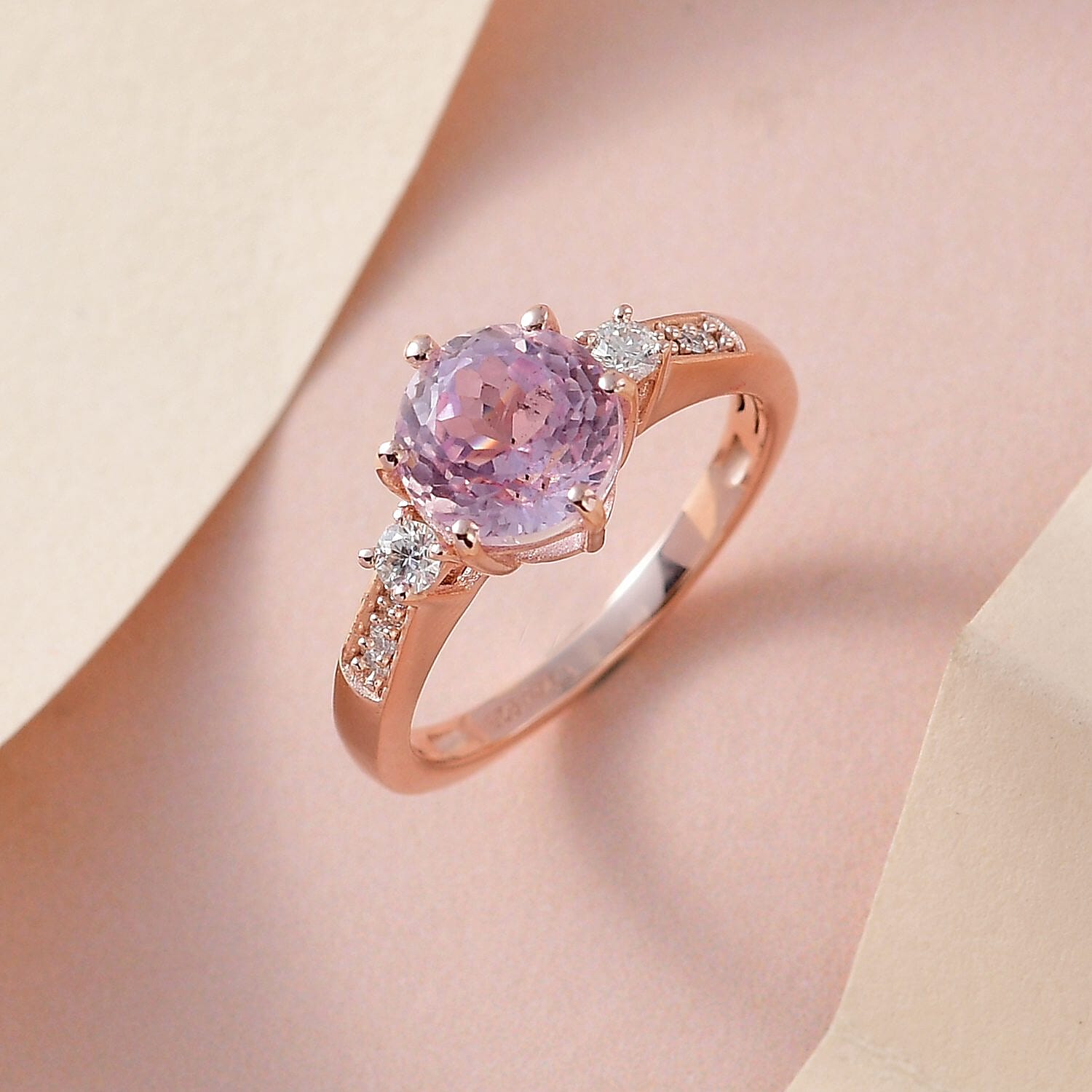 Premium Martha Rocha Kunzite and Moissanite Ring in Vermeil Rose Gold Over Sterling Silver (Size 10.0) 2.75 ctw