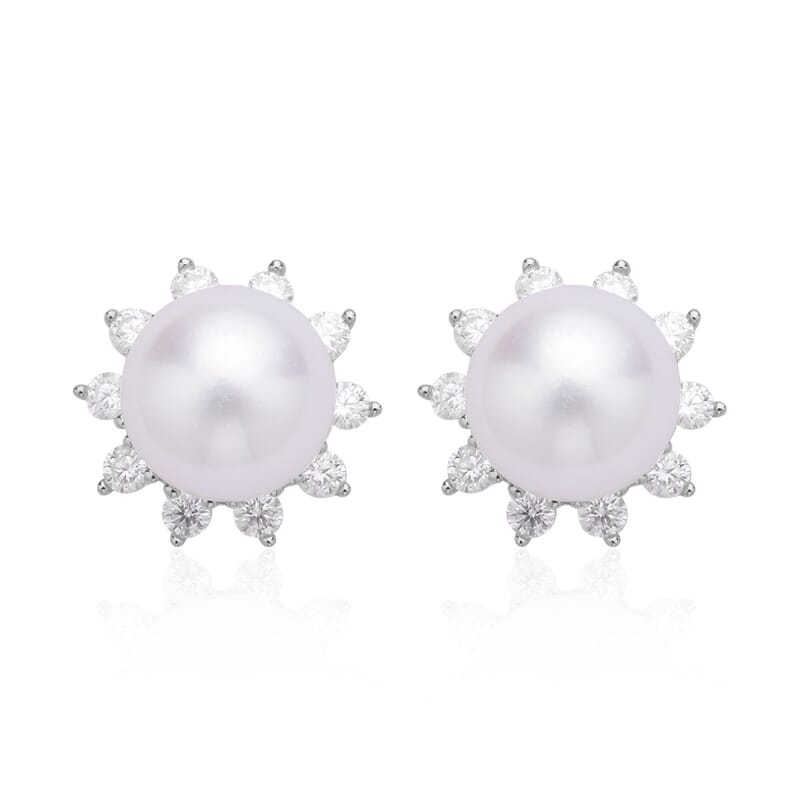White Edison Pearl 10-11mm and Moissanite Stud Earrings in Sterling Silver 1.20 ctw