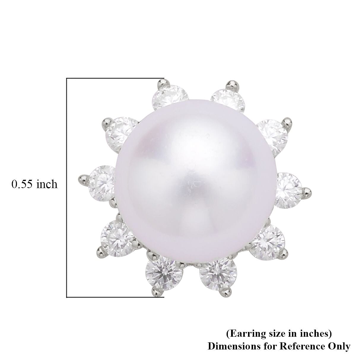 White Edison Pearl 10-11mm and Moissanite Stud Earrings in Sterling Silver 1.20 ctw image number 4
