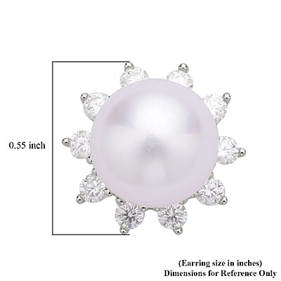 White Edison Pearl 10-11mm and Moissanite Stud Earrings in Sterling Silver 1.20 ctw