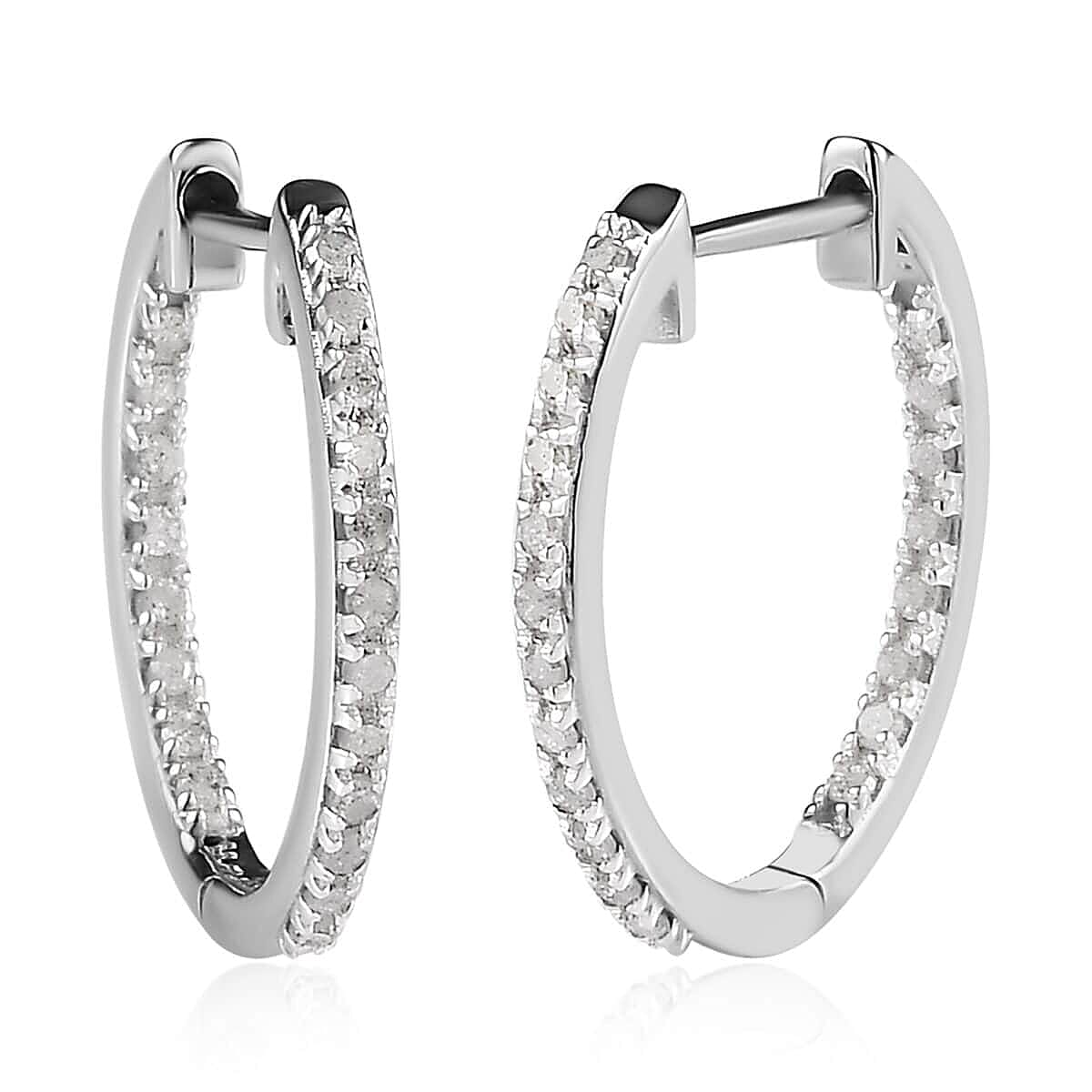 Diamond Hoop Earrings in Platinum Over Sterling Silver 0.50 ctw