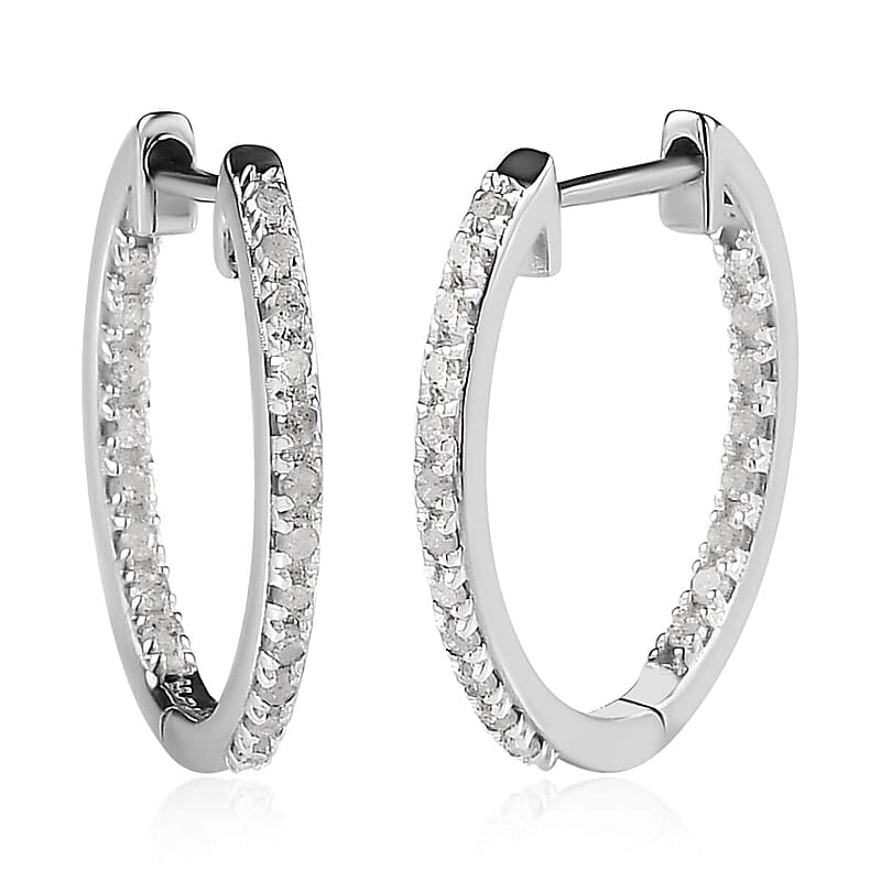 Diamond Hoop Earrings in Platinum Over Sterling Silver 0.50 ctw