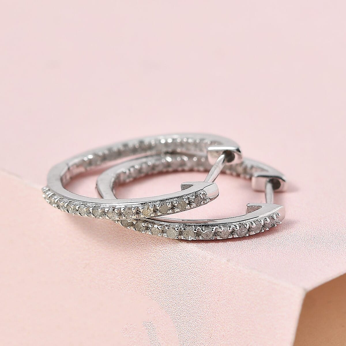 Diamond Hoop Earrings in Platinum Over Sterling Silver (Delivery in 10-12 Business Days) 0.50 ctw image number 1