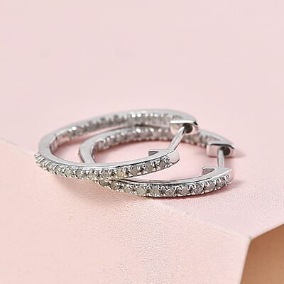Diamond Hoop Earrings in Platinum Over Sterling Silver 0.50 ctw