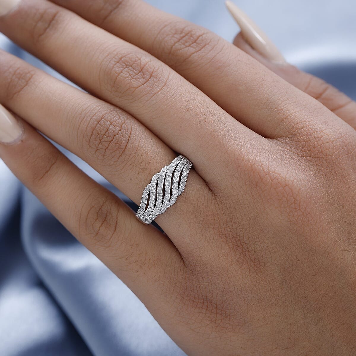 Diamond Cluster Ring in Platinum Over Sterling Silver 0.33 ctw image number 2