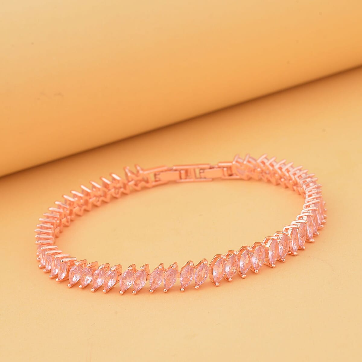 Simulated Pink Diamond Tennis Bracelet in Rosetone (7.5-In) 15.00 ctw image number 1