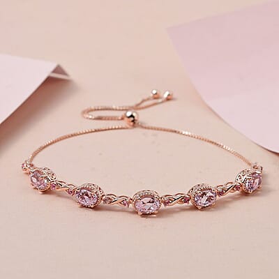 Premium Martha Rocha Kunzite and Premium Morro Redondo Pink Tourmaline Bolo Bracelet in Vermeil Rose Gold Over Sterling Silver 5.80 ctw