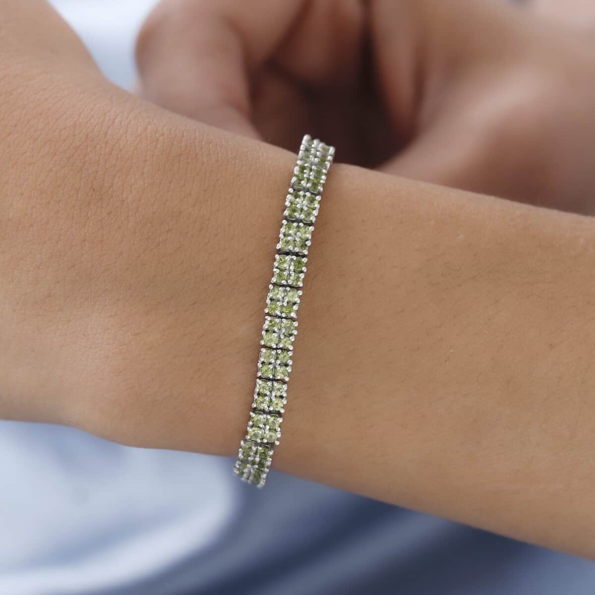 Italian Natural Vesuvianite 2 Row Tennis Bracelet in Platinum Over Sterling Silver (8.00 In) 7.40 ctw image number 2