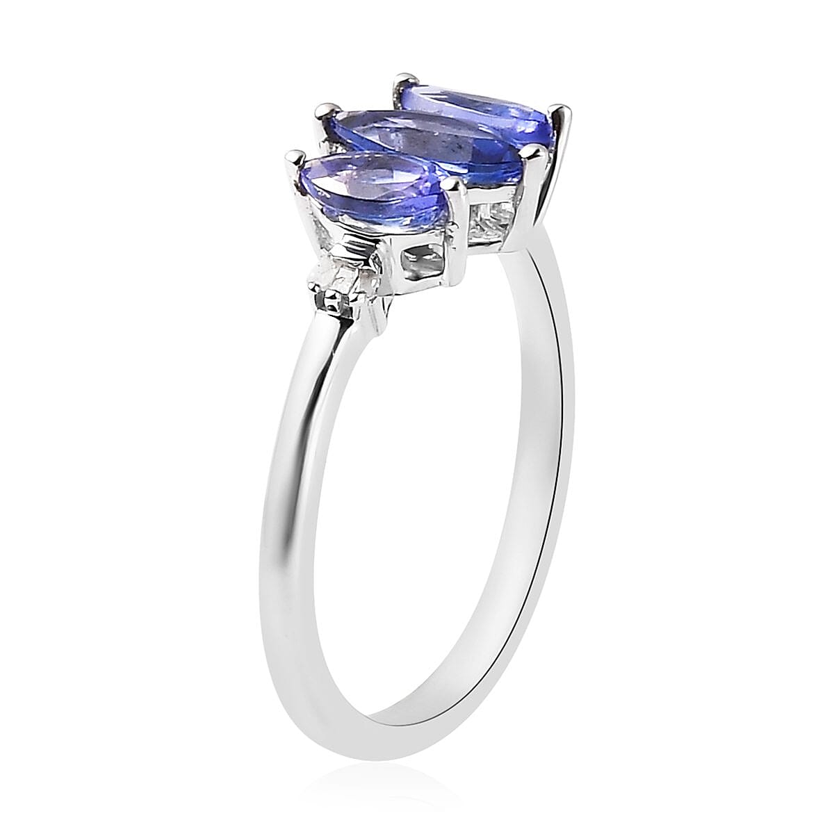 AAA Tanzanite and Diamond 3 Stone Ring in Platinum Over Sterling Silver (Size 10.0) 1.15 ctw image number 3