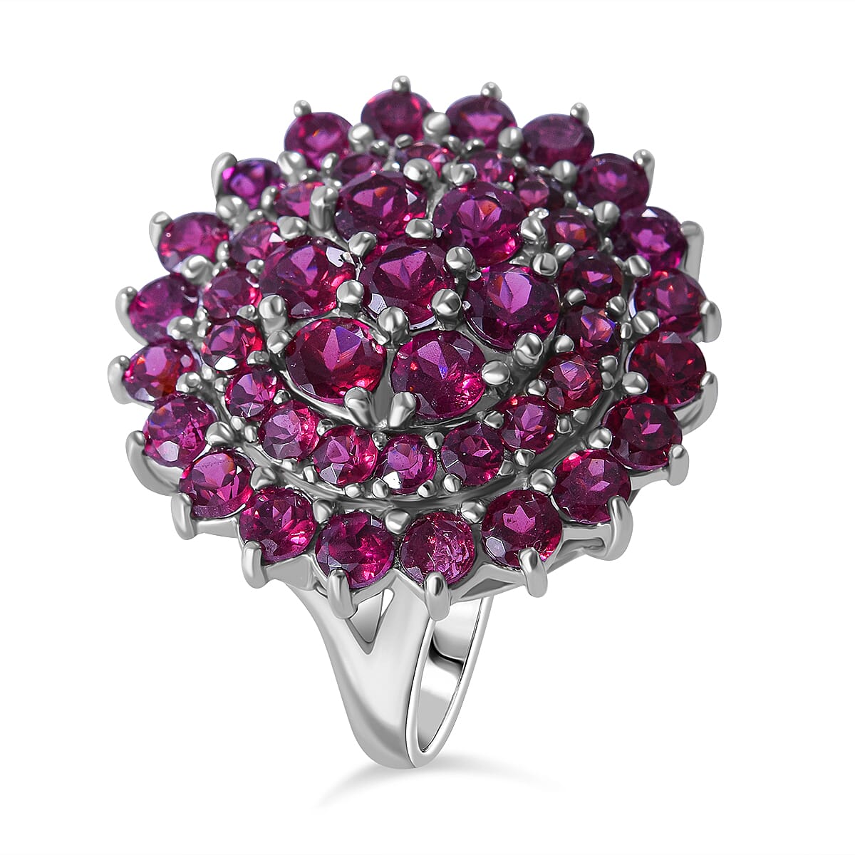 Orissa Rhodolite Garnet 7.90 ctw Floral Ring in Platinum Over Sterling Silver (Size 7.0) image number 2