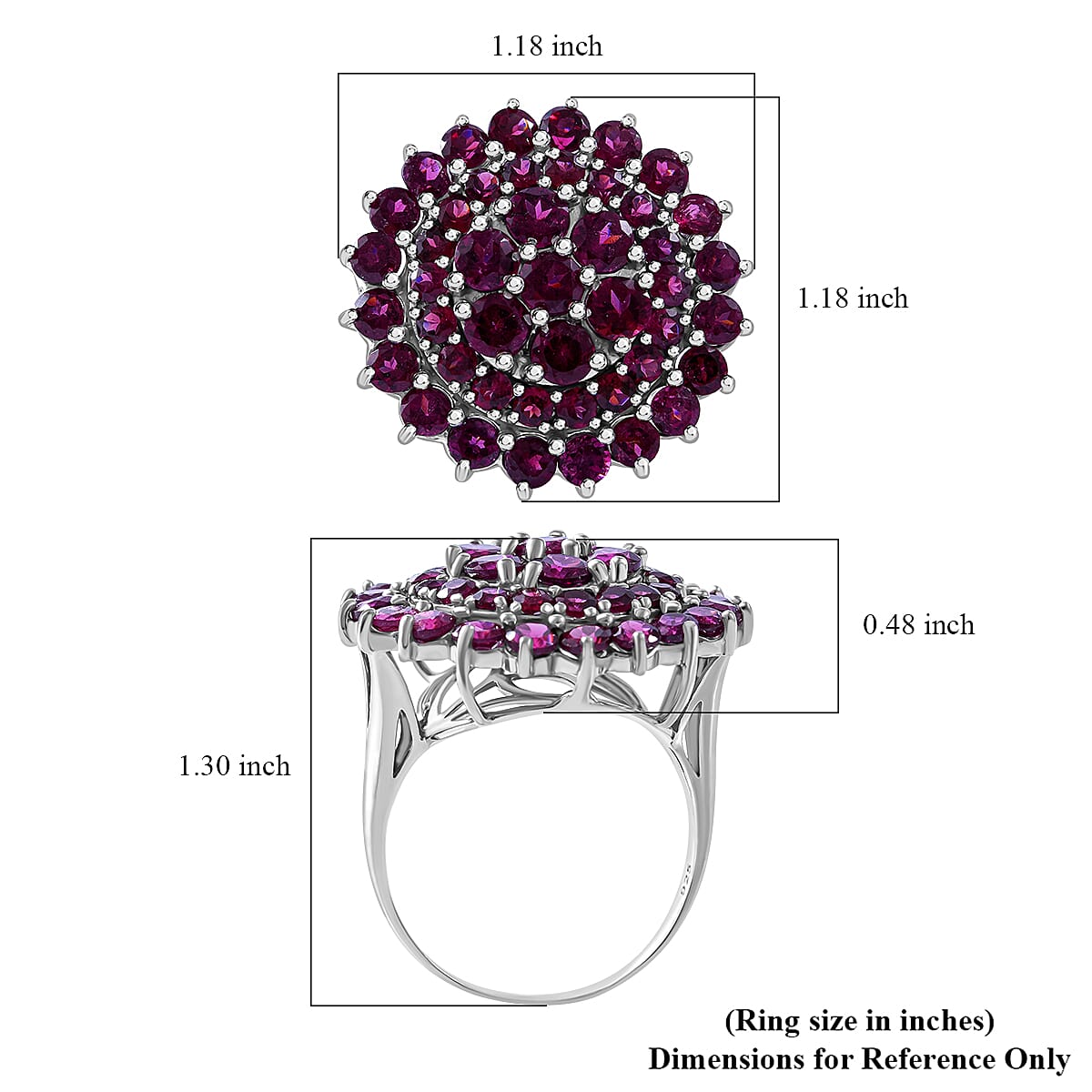 Orissa Rhodolite Garnet 7.90 ctw Floral Ring in Platinum Over Sterling Silver (Size 7.0) image number 4