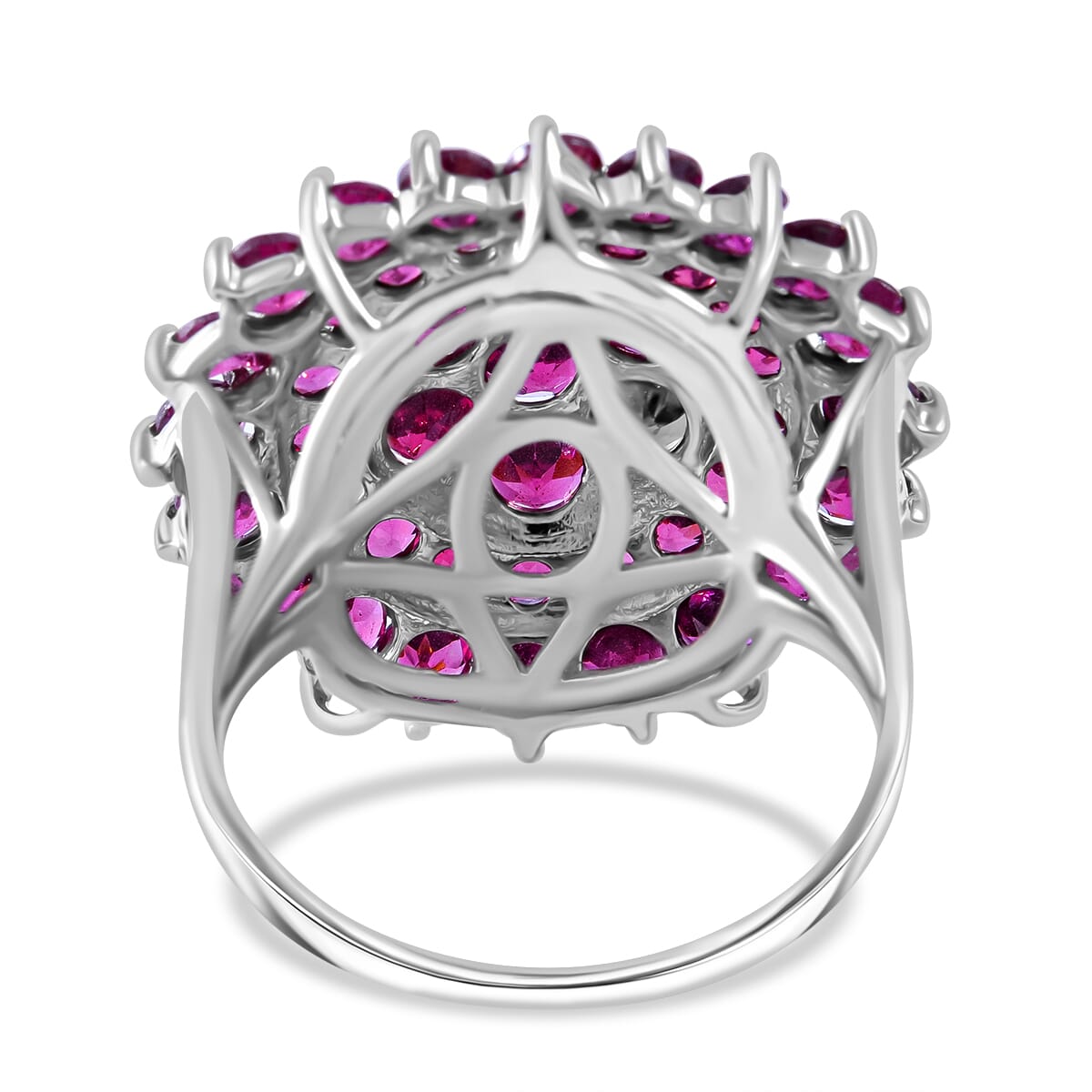 Orissa Rhodolite Garnet 7.90 ctw Floral Ring in Platinum Over Sterling Silver (Size 8.0) image number 3