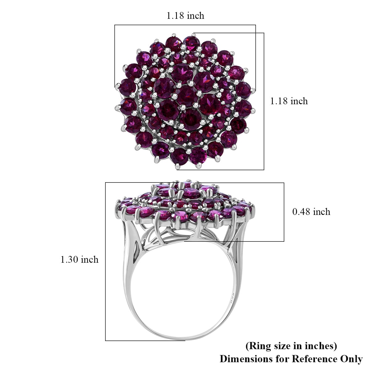 Orissa Rhodolite Garnet 7.90 ctw Floral Ring in Platinum Over Sterling Silver (Size 8.0) image number 4
