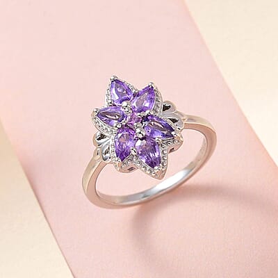 Madagascar Purple Sapphire Floral Ring in Platinum Over Sterling Silver (Size 10.0) 1.40 ctw