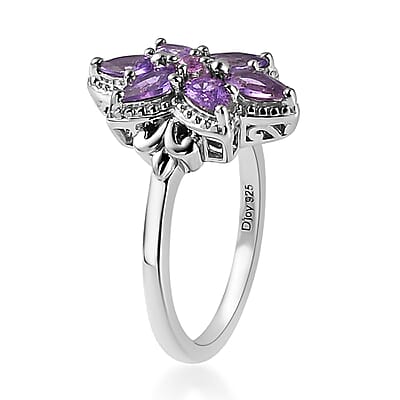 Madagascar Purple Sapphire Floral Ring in Platinum Over Sterling Silver (Size 10.0) 1.40 ctw