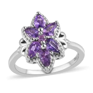 Madagascar Purple Sapphire Floral Ring in Platinum Over Sterling Silver (Size 6.0) 1.40 ctw